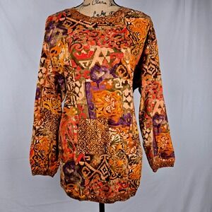 Vintage Carole Little Sport Top Long Sleeve Vintage Abstract Print Womens Size L